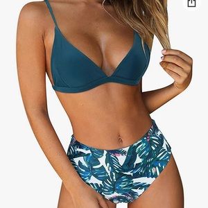 2 high waisted blue/gray/green bikinis